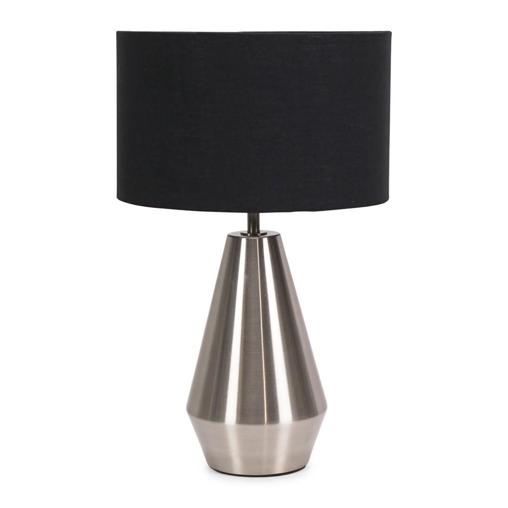 Jax Brushed Chrome Dimmable Touch Table Lamp - Fabric Drum Shade