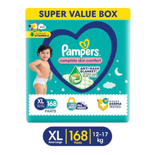 Image of Pampers Complete Skin Comfort Pants, XL, 136 Count, Anti-rash blanket, Lotion with Vitamin E & Aloe Vera, Large size baby diapers, 12-17kg