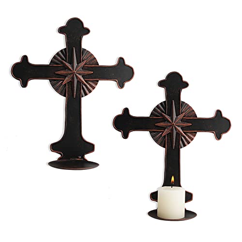 Ofilles 2Pcs Metal Candle Holder For Wall. Wall Mounted Cross Candle Sconces Holder For Pillar Candles. Cross Wall Decor For Dining Room, Bathroom, Corridor, Attic, Bedroom And Apartment. #TOP8