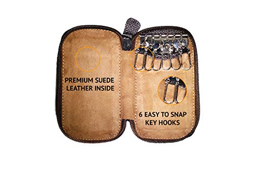 Full Grain Genuine Leather Keychain Holder Pouch with 6 Key Holders Hook3