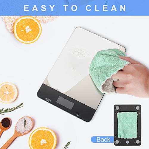 Kitchen Scale with Waterproof Glass Surface, 33lb Digital Food Scale Weight Grams and Oz for Baking Cooking, Touch Button, 0.1oz Precise Graduation, Tare Function, 6 Unit, 2 Batteries Included