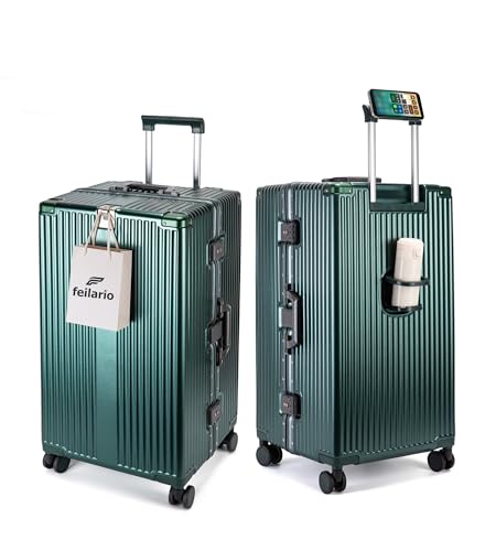 Image of feilario Super Large Aluminum Frame Checked Zipperless Luggage | PC shell, TSA lock, cup /phone holder and corner guards support 5-10 day business trips, family travel and flights