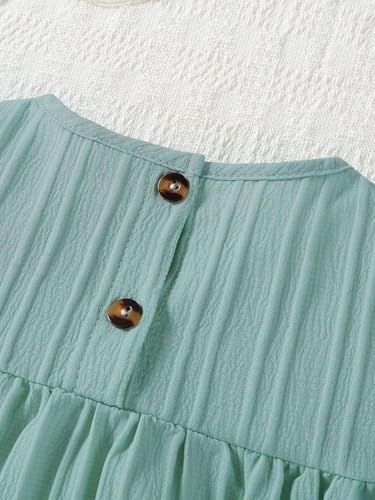 Image of TAGAS Girl Summer Embroidered Square Neck Dress with Ruffle Hem || Girls Dress || Party Dress for Girls ||Fency Dress||(KD-352) Green