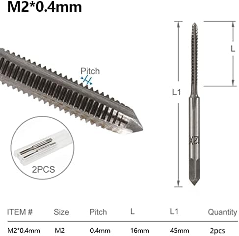 MINGPING Metric Thread Tap Set - 2pcs Right Hand Straight Flute Tap, M2.5x0.45 Screw Tapping Tool for Precision Drilling and Threading Applications