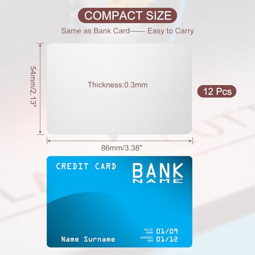 PATIKIL 12 Stück Blanko-Visitenkarten aus Edelstahl, 86x54x0,3mm(Stärke) Hochwertige Metall Visitenkarten für Laserdruck, Hochwertige Haptik, Hohe Härte, Schmutzabweisend, Silber
