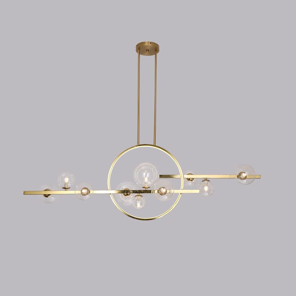 10-Light Island Lights for Kitchen, Modern Chandeliers for Dining Room, Kitchen Island Lighting Linear Pendant Light Fixture with Glass Shade Adjustable Rods