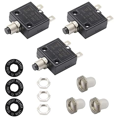 T Tocas Thermal Circuit Breaker 20 Amps, Thermal Overload Protector L1 Series 125-250V AC 50V DC Push Button Manual Reset Circuit Breakers 20A (3PCS) Cover