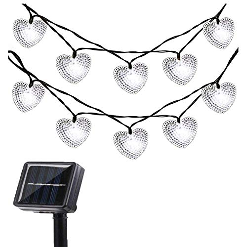 20LED Solar Heart-Shaped Lights Garden,Waterproof 15.7ft Love Romantic Solar Lantern Fairy String Lights for Outdoor Home Wedding Valentines Day Birthday Christmas Decorations (White)