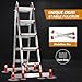 Soctone Ladder, A Frame 5 Step Extension Ladder, 17 Ft with Multi Position & Removable Tool Tray with Stabilizer Bar, 330 lbs Weight Rating Telescoping La dder for Household or Outdoor Work