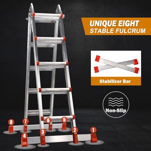 Image of Soctone Ladder, A Frame Extension Ladder, 17.7 Ft Multi Position Ladder