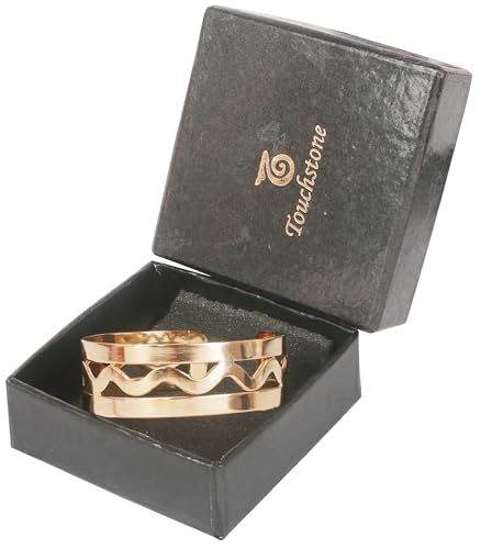 Image of Touchstone Indian Bollywood Desire Brass Base Exotic Workmanship Free Size Cuff Bracelet in Antique Gold Or White Or Copper Tone for Women.