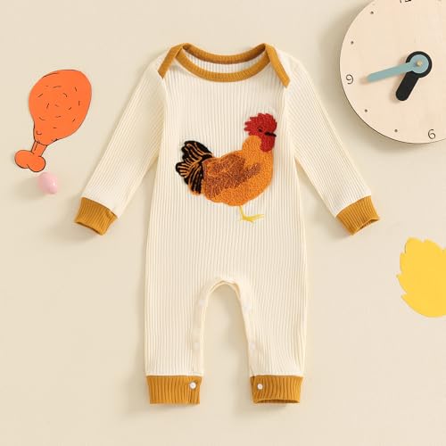 Tsnbre Newborn Boy Girl Outfits Rib Knit Romper Long Sleeve Farm Chicken Bodysuit 0 3 6 9 12 Months Netural Baby Clothes2
