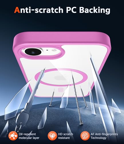 Image of FNTCASE for iPhone 17e & iPhone 16e Case Clear: Magnetic Phone Cases with Screen Protector Drop Proof Compatible with Magsafe Anti Yellowing Shockproof Protective Transparent Cell Cover (B-Pink)