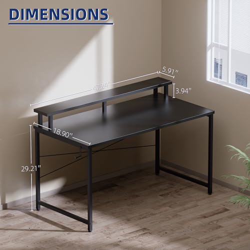 Image of Pamray 47 Inch Small Computer Desk with Monitor Stand, Simple Office Desk with Headphone Hook for Small Spaces, Kids Study Writing Table for Bedroom, Marble