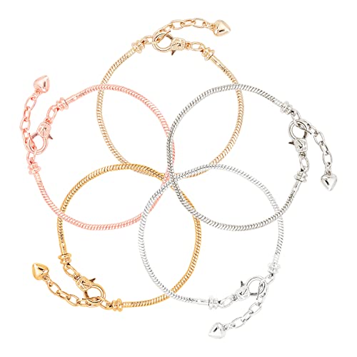 Sunnyclue 1 Box 10Pcs 5 Colors Snake Chain Bracelet Brass European Style Adjustable Snake Bracelet Chain Charm With Heart Lobster Clasp Extender For Women Diy Jewellery Making Accessories #TOP18