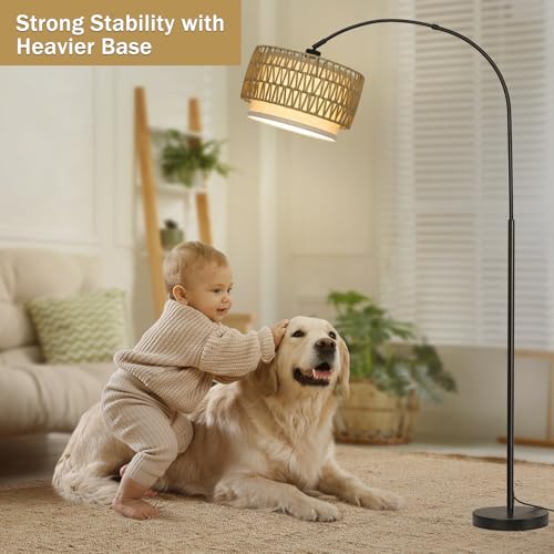 Rattan Floor Lamp, Dimmable Arc Floor Lamps with Adjustable Head by Seaside village - Used condition - Image 4