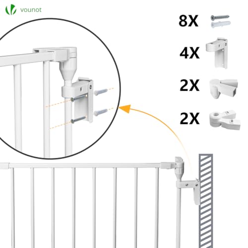 VOUNOT Kaminschutzgitter Freistehend mit Tür, 375cm inkl. 6 Elementen, Ofenschutzgitter Metall für Kinder, Kamingitter Ofengitter Kinderschutz, Laufgitter Laufstall Absperrgitter Baby, Weiß