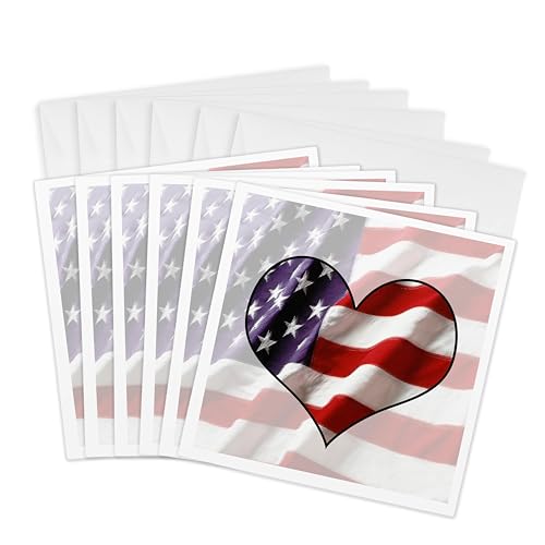 Carte de voeux drapeau américain heart lot de 6 pour accompagner un cadeau