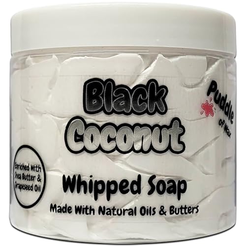 Black Coconut Whipped Soap Body Wash - 150g - Natural Oils and Butters - Fruity Scent - Vegan Friendly - Puddle of Wax - Made in the UK
