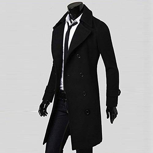 Wenkomg1 Men Winter Slim Coat,Trench Lapel Long Jacket Double Breasted Coat Soft Elegant Windbreaker Work Out Long Sleeve Overcoat Spring Fall Jacketsolid Button Down Parka (Black,Medium) #TOP4