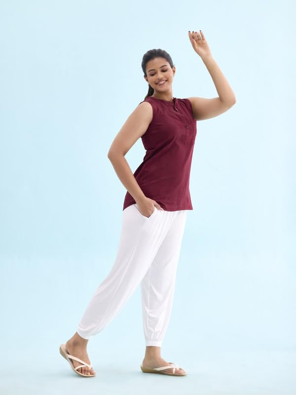 Image of GO COLORS Women Mid Rise Viscose Harem Pants | Wrinkle Free, Relaxed Fit, Free Size