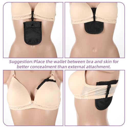 Image of Blocking Travel Bra Undercover Wallet, Hidden Bra Pouch with Adjustable Elastic Strap Proof Under Clothes Secret Pouch for Passport Credit Cards Money Valuables Black