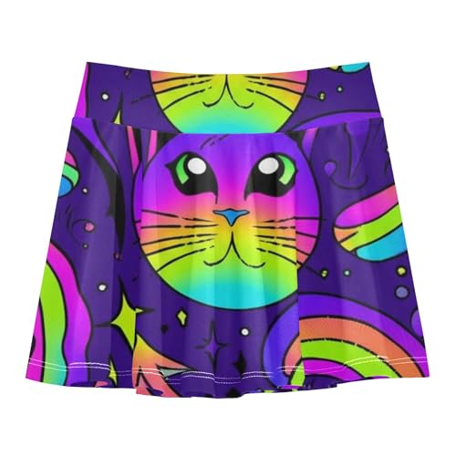 Psychedelic Colorful Cats Purple Kids Tennis Skirts Running Girls Skorts Athletic Shorts Little Girl 4t