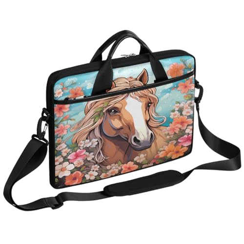Maletín para portátil con estampado floral Animal Horse 15 pulgadas miniatura 1