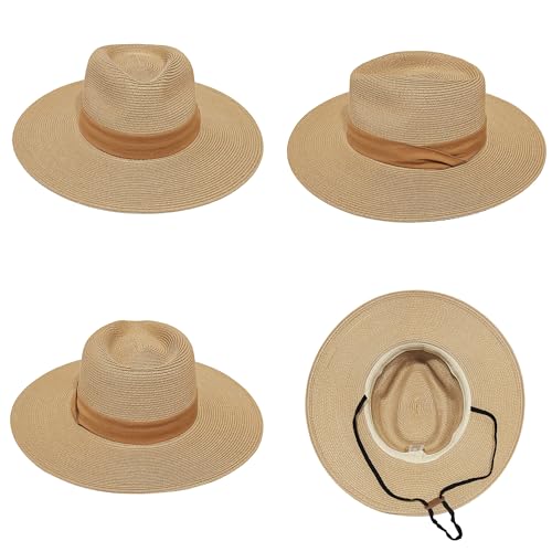 Sombrero de paja para mujer con ala ancha estilo panamá miniatura 3