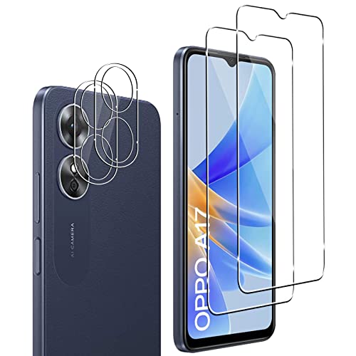 Dufuso【2+2 Piezas Protector de Pantalla para OPPO A17 4G, 2 Piezas Cristal Templado + 2 Piezas Protector de Lente de Cámara, 9H Dureza Anti-Arañazos Ultra Resistente Vidrio Templado Cover