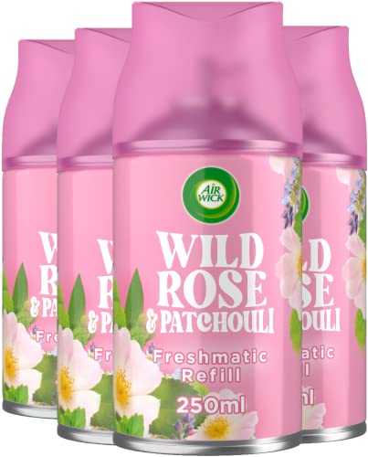 Airwick Automatic Air Freshener Freshmatic Spray Refills| Odour Neutraliser, Bathroom and Room Air Freshener|Fragrance : Wild Rose and Patchouli|4 Refills| Usage: Upto 280 days (70 Days per refill)