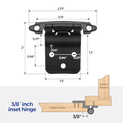 Image of Ravinte 2 Packs 1 Pair 3 /8 inch Inset Matte Black Cabinet Self Closing Hinges for Kitchen /Bathroom /Furniture Cabinets & Doors,Decorative Cupboard Hardware with Door Bumper