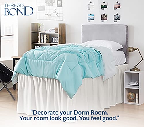 Thread Bond Dorm Dust Ruffled Bed Skirt Split Corner, 100% Microfiber Bed Skirt, Wrap-Around, Extra Long Dorm Room Bed Skirts College Dorm White Bed Skirt Twin Xl - 39" X 80" X 46" Drop #TOP3