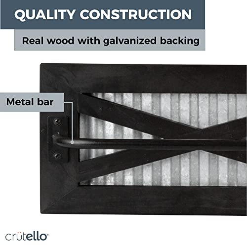 Crutello Rustic Towel Bar With Galvanized Backing For Bathrooms, 24X6 Inches - Wall Mounted Towel Rack Black Wood & Black Metal Bar, Farmhouse Decor #TOP4