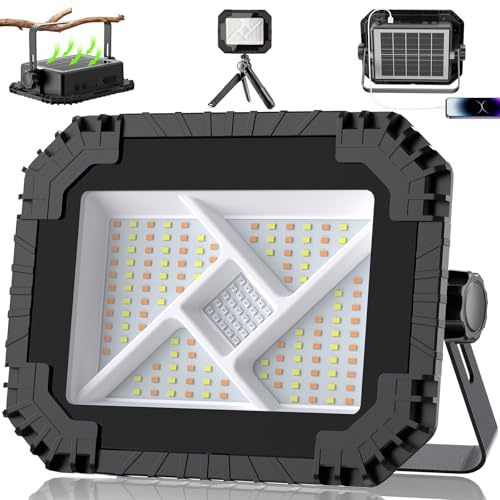 CLV Projecteur LED Rechargeable 200W, 20000mAh Projecteur LED Chantier Portable Solaire & Batterie Rechargeable 4 Modes 2 Luminosité Projecteur Magnetique...
