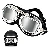 Motorradbrille Retro, Motorrad Brille Herren, Motorradbr, Motorradbrille Für Brillenträger, Crossbrille Verspiegelt, Klare Sicht Bei Motorradfahren Und Outdoor-Sport, Pilotenbrille Für ATV Bike