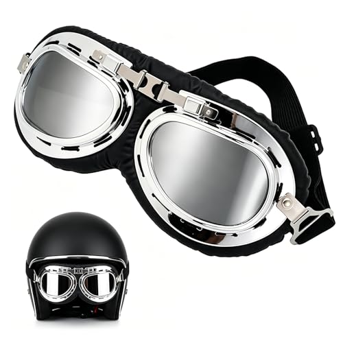 Motorradbrille Retro, Motorrad Brille Herren, Motorradbr, Motorradbrille Für Brillenträger, Crossbrille Verspiegelt, Klare Sicht Bei Motorradfahren Und Outdoor-Sport, Pilotenbrille Für ATV Bike
