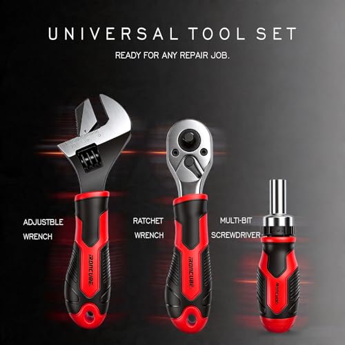 Image of ironcube 53-Piece Socket Ratchet Wrench Set, with 20-In-1 Ratcheting Screwdriver & 2-in-1 Adjustable Wrench for Garage, Auto Repair, Household Backyard & College Dorm