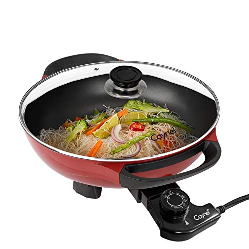 Caynel Nonstick Electric Skillet, 13 Inch Round Frying Pan, Aluminum Body with Glass Lid, Upgrade Adjustable Temperature Controller, Cool Touch Handles & Non-Stick | 1400W