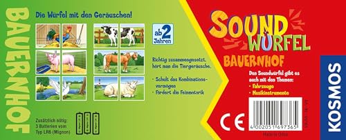 Kosmos 697365 - Soundwürfel Bauernhof, Lernspielzeug mit Geräuschen, für Kinder ab 2 Jahre, Spielzeug für Kleinkinder, Tiergeräusche, Geräusche von Pferd, Kuh, Schaf, Gans, Hahn, Schwein,