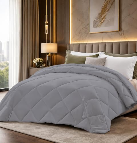 Image of Super Comfort Microfiber 400 GSM Double Bed Comforter for Heavy Winter Blanket Quilt Diamond Stitch (90 inch x 100 inch Inches /228cm x 254cm) - Comforter Double Bed|Silver