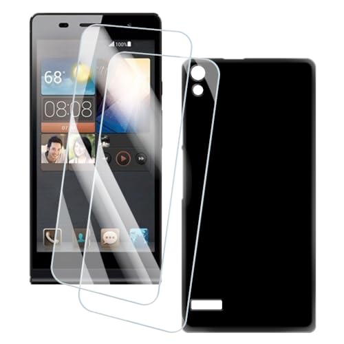 OAGELIM 2er Pack Bildschirm Schutzfolie + Hülle Kompatibel mit Huawei Ascend P6 (4.7 Zoll) Künstlerisch Bedruckte Hülle & Gehärtetes Glas Kratzfest (Schwarz)