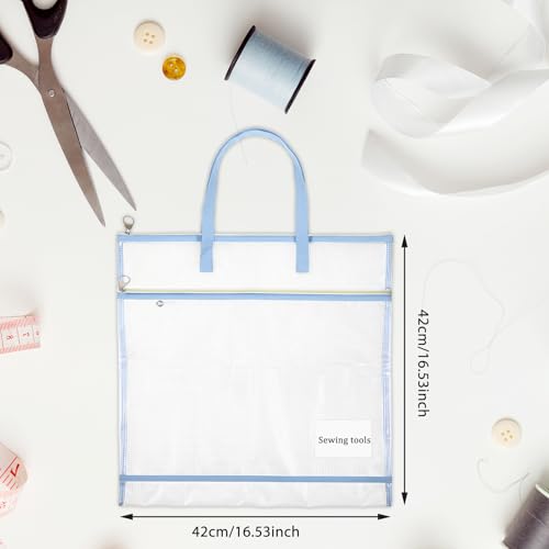 Image of 16.5 Inch Sew Project Bag Sew Quilting Storage Bags with Zipper Portable Embroidery Craft Organizer Storage Bag Mesh Vinyl Zipper Pouch for Art and Wearable Craft