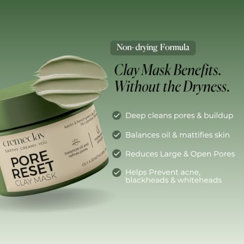 Image of Pore Reset Non-Drying Clay Mask | Oily & Sensitive Skin 50g | Minimize Pores, Controls Oil, Soothes Skin | French Green Clay, Heartleaf Extract & L-Carnitine | Face Mask for Women Skin Care (Oily & Combination Skin)