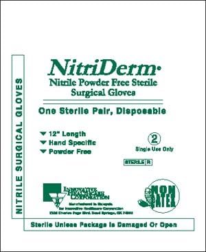 Innovative Healthcare 135750 NitriDerm Series 135 Powder-Free Nitrile Synthetic Sterile Surgical Glove, Size 7.5, Clear (Pack of 100)