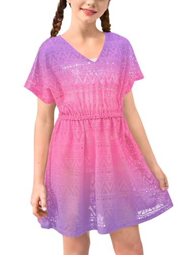 Image of BesserBay Girls Summer Crochet Bat Sleeve Swim Cover Up Kids Fashion Hollow Out Beach Dress 5-14 Years