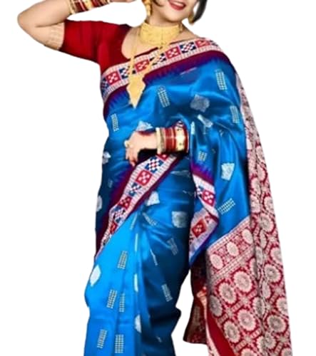 Generic sky blue sambalpuri silk saree – image 2