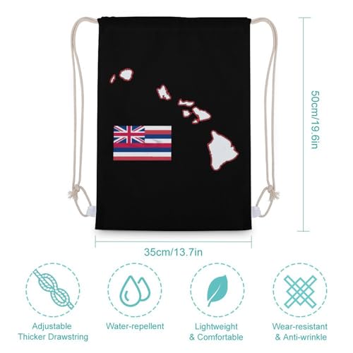 Hawaii State Map and Flag Portable Drawstring Backpack Sports Gym Bag String Bags Shopping Yoga for Women Men2
