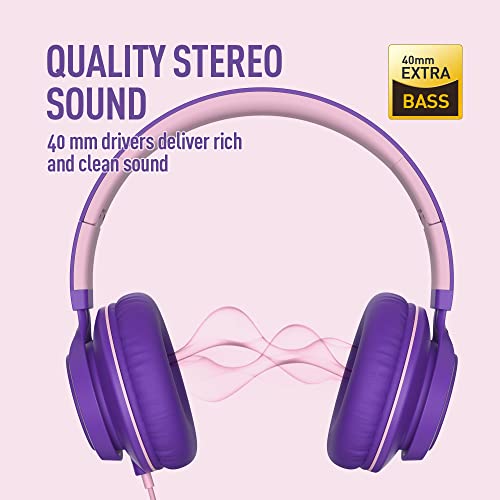 Ailihen C8 (Upgraded) Headphones With Microphone And Volume Control Folding Lightweight Headset For Cellphones Tablets Smartphones Laptop Chromebook Computer Pc Mp3/4 (Purple Pink) #TOP1
