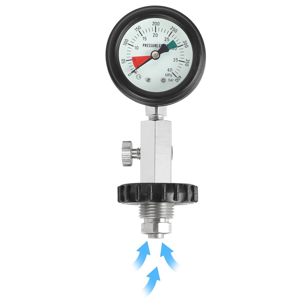 Scuba Diving Cylinder Pressure Gauge, 0-200 BAR/0-20 MPa Dial with G5/8 External Thread, Stainless Steel and Brass Construction for DIN Port Tanks